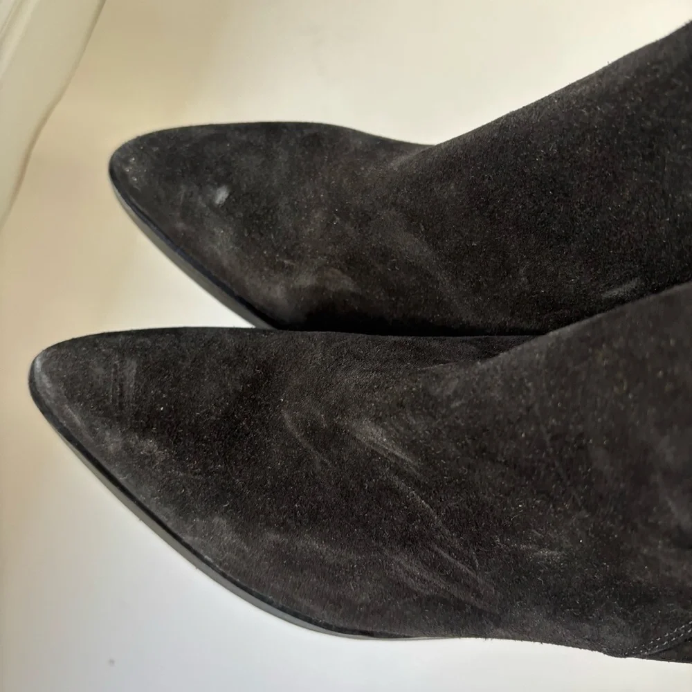 La CANADIENNE Suede Boots Block Heel Pointe Toe Sz 9‎ Knee high Over the Knee